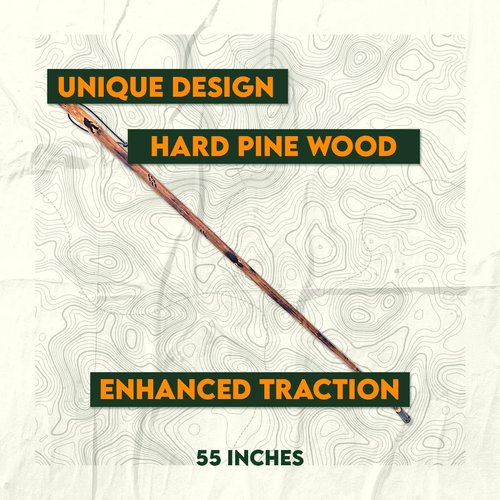 SE 55-Inch Bigfoot Stamped Hard Pine Hiking, Walking, Trekking Stick with Metal Reinforced Rubber Tip (WS628-55BP)