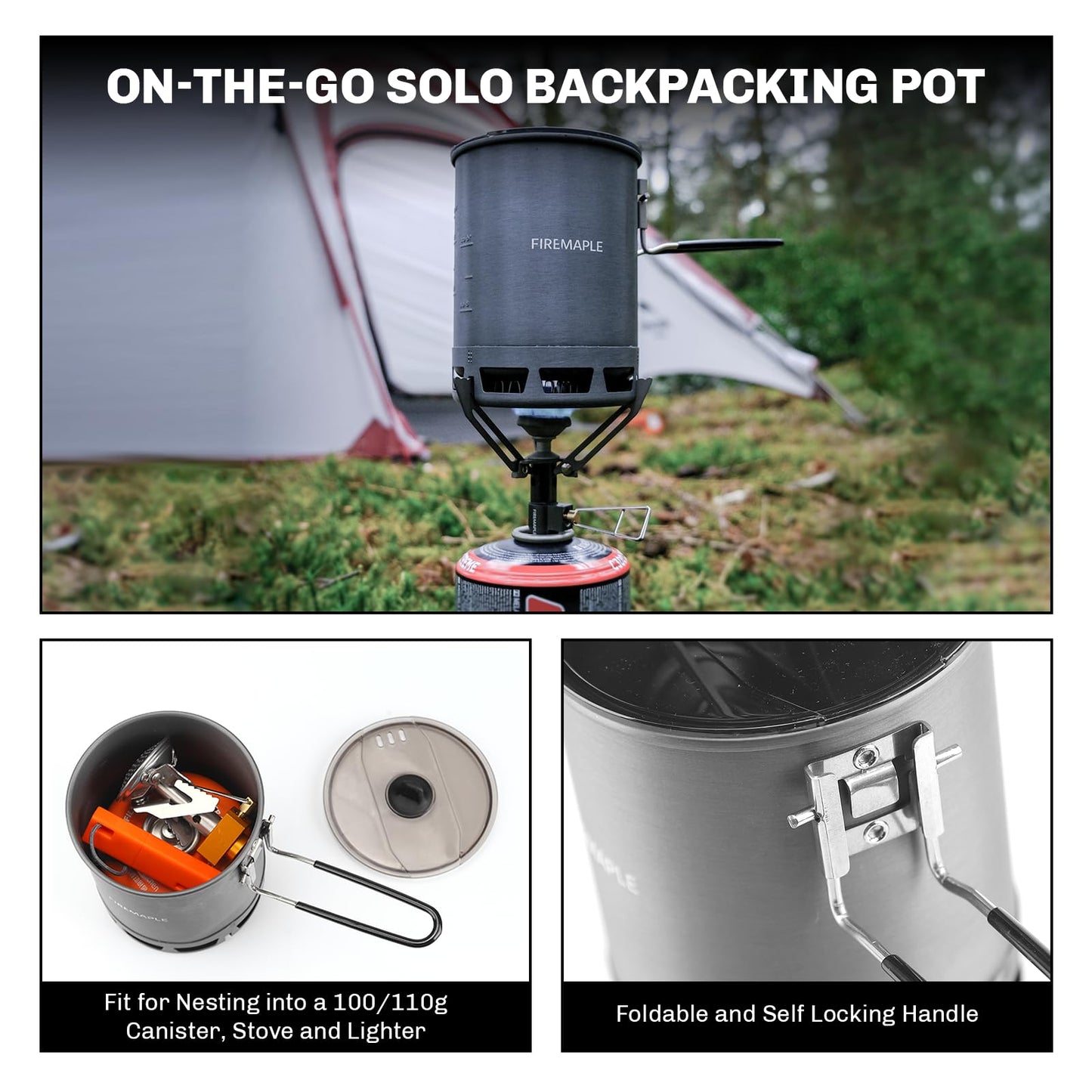 Fire-Maple 600ml G3 Petrel Ultralight Camping Pot Lightweight Outdoor High Efficiency Foldable Heat Exchanger Pot Portable for Hiking Travel (162g)