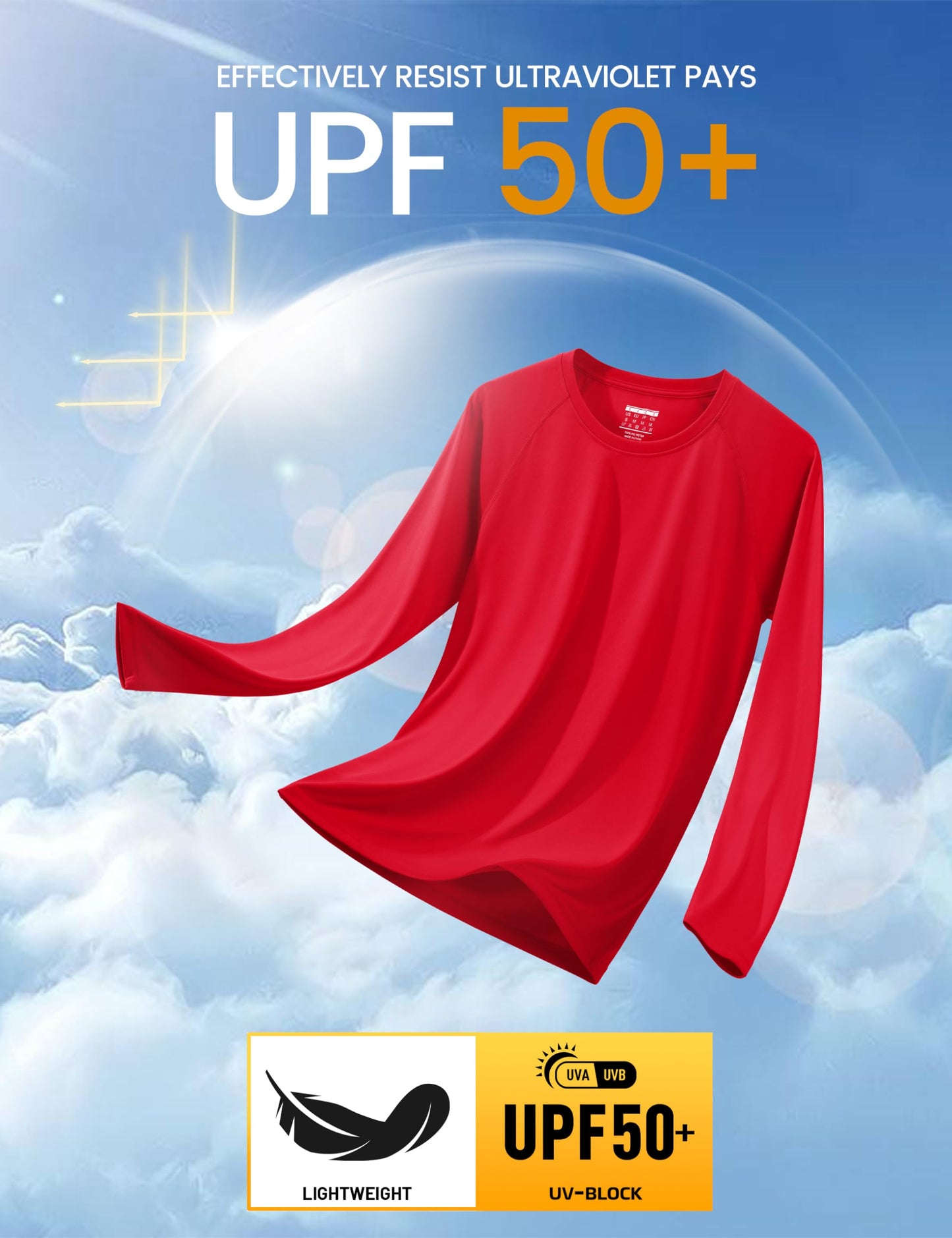MAGCOMSEN Rash Guard Shirts Sun Protection Long Sleeve Shirt for Men Quick Dry UV UPF50 SPF Athletic Swim teeTomato, 3XL
