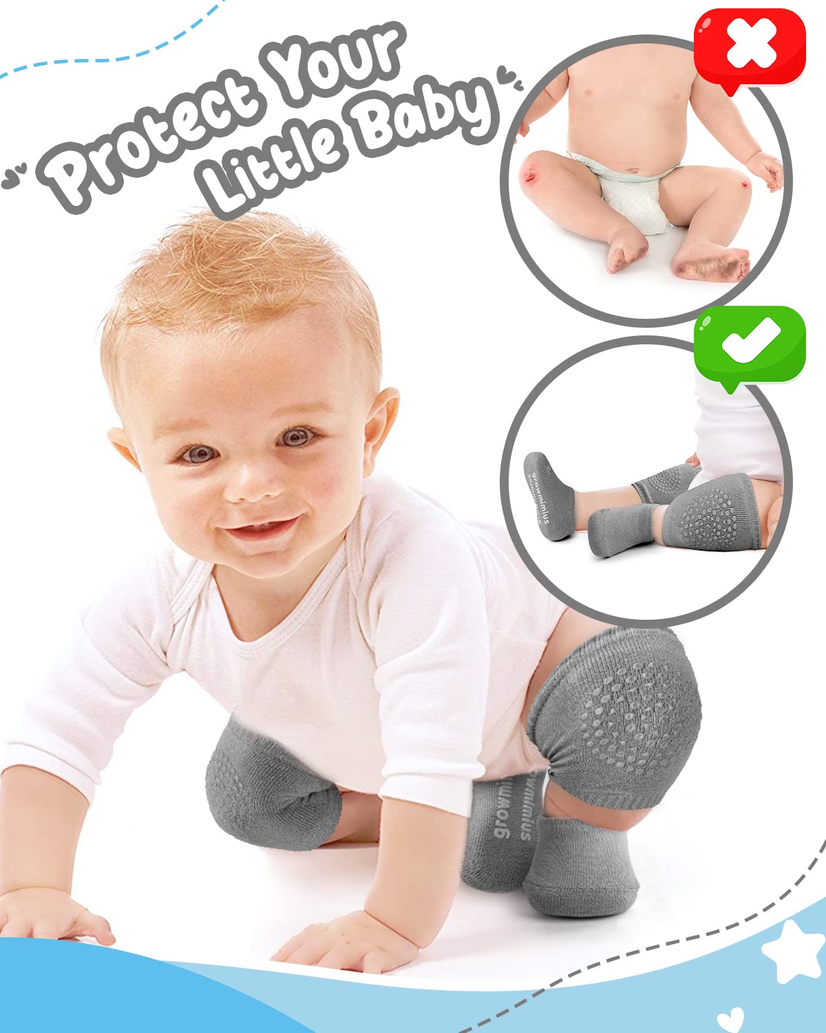 BOSONER Baby Crawling Anti-Slip Knee and Anti Slip Baby Boys Girls Socks Best Infant Gift, Unisex Baby Toddlers Kneepads (Black Dark Grey)