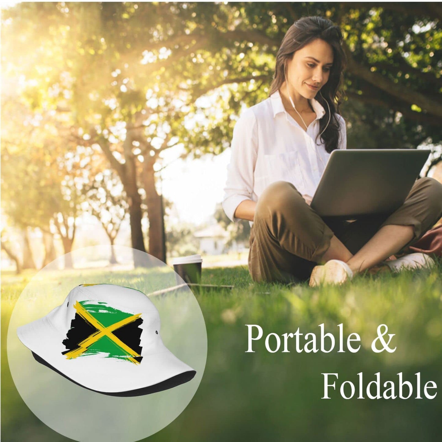 Jamaica Flag Bucket Hat for Mens Womens Summer Sun Hat Abstract Fisherman Cap Beach Packable Hat Outdoor Travel Sun Caps，Green