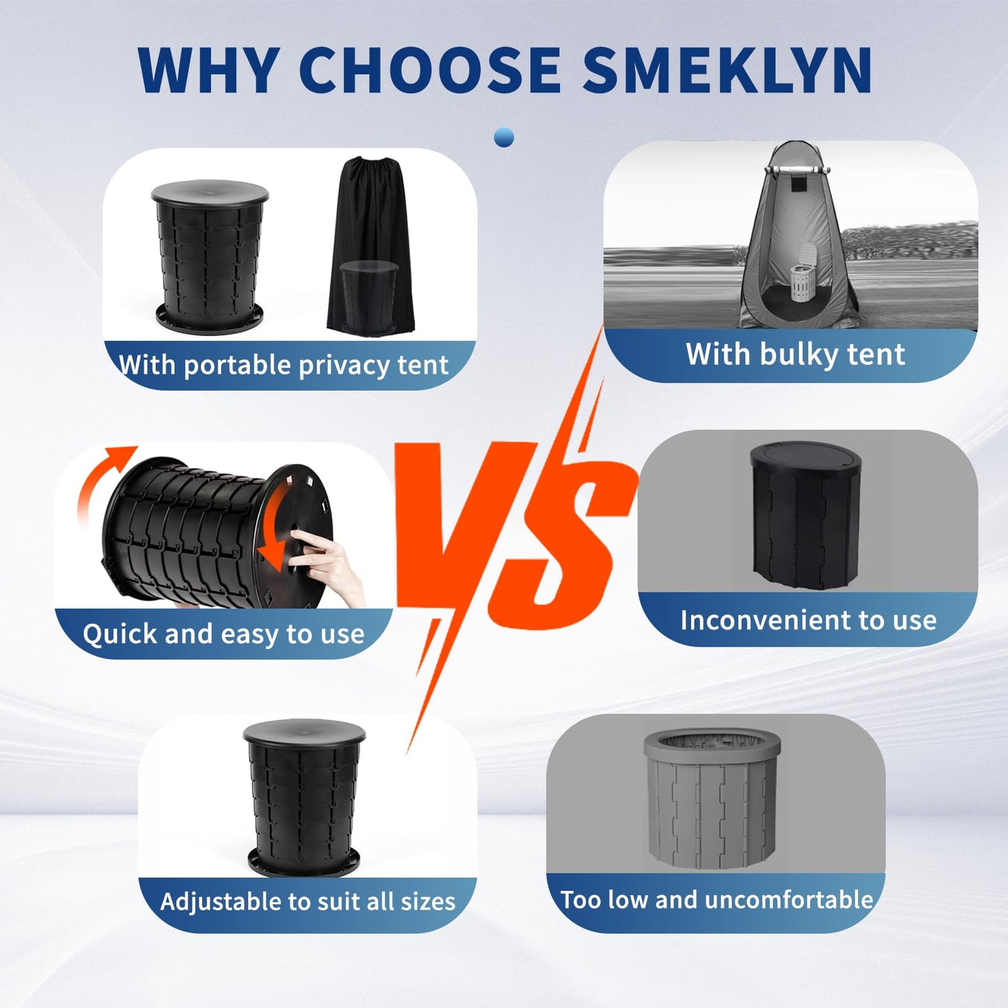 SMEKLYN Portable Toilet Kit for Adults, Retractable Camping Toilet with Wearable Privacy Tent Outdoor Travel Toilet with Privacy Shelters Folding XL Potty with Adjustable Height for Hiking,Car,RV