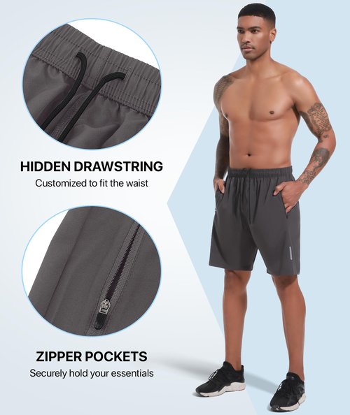 UUMIAER Men's Gym Shorts 7 inch Athletic Short Quick Dry Running Shorts Lightweight Workout Short with Pockets Grey