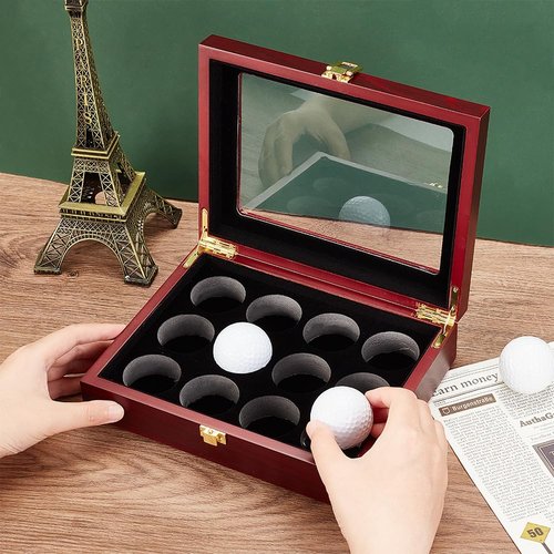 OLYCRAFT Golf Ball Display Case 12-Hole Wooden Display Box for Golf Ball Display Storage Box Golf Ball Wood Showcase Protected Cabinet Golf Rack for Golf Ball Collections 8.7x6.7x2.5 inch