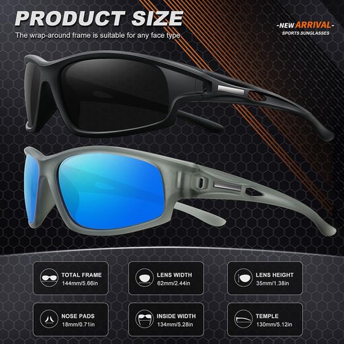AWGSEE Polarized Sports Sunglasses for Men 100% UV Protection Wrap Around Unbreakable Sun Glasses for Fishing Driving
