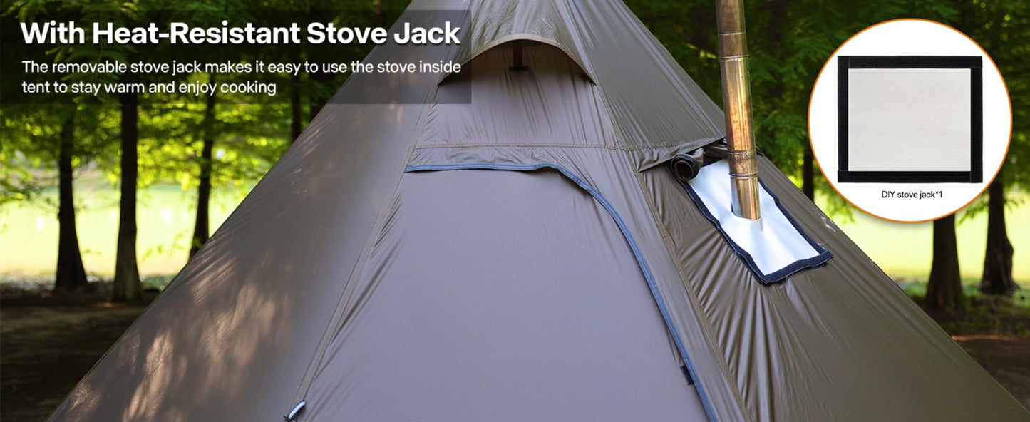 Hot Tent Stove Jack Fireproof Cloth - 13.4" x 9.4" Flame-Retardant Firewood Stove Chimney Furnace Pipe Fireproof Ring, Silver Silicone Material - Ideal for Camping Tents and Outdoor Shelters