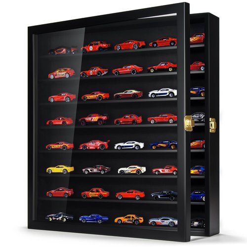 TJ.MOREE Model Car Display Case 1/64 Scale Diecast Wall-Mounted for Mini Toys and Small Wheels, Black