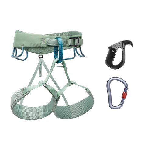 Black Diamond Womens Momentum Harness - Pilot Package - Complete Rock Climbing Package, Desert Sage, X-Small