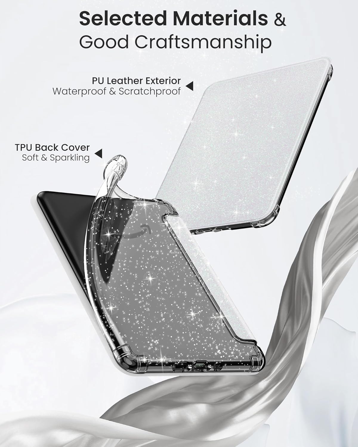 MoKo Case for All-New 7" Kindle Paperwhite 2024 12th Gen&Kindle Colorsoft Signature Edition 2024,Ultra Clear Soft Flexible Glitter TPU Back Cover Light Shell with Auto Wake/Sleep, Glitter Purple