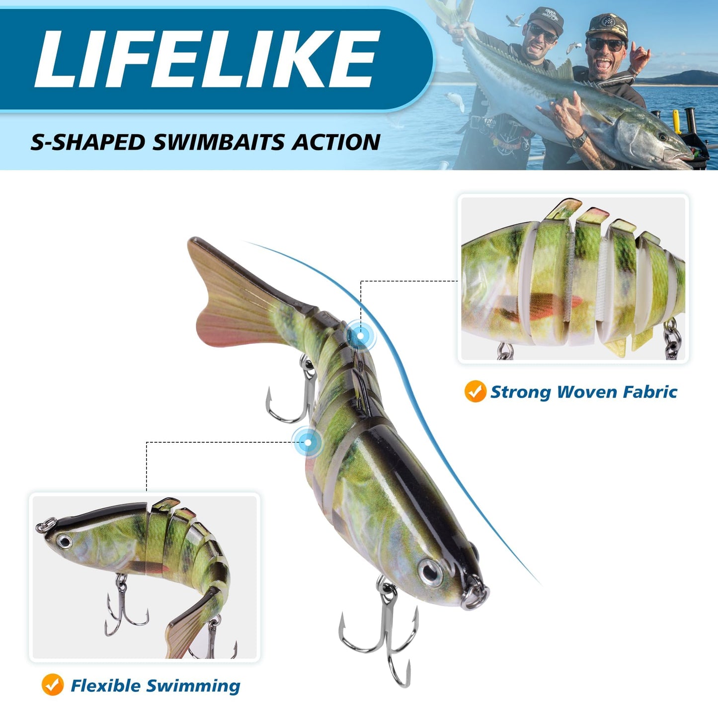 6PCS Fishing Lures for Freshwater and Saltwater with case,Slow Sinking Multi Jointed Swimbaits, Lifelike Lures for Bass Trout Crappie Walleye Pike