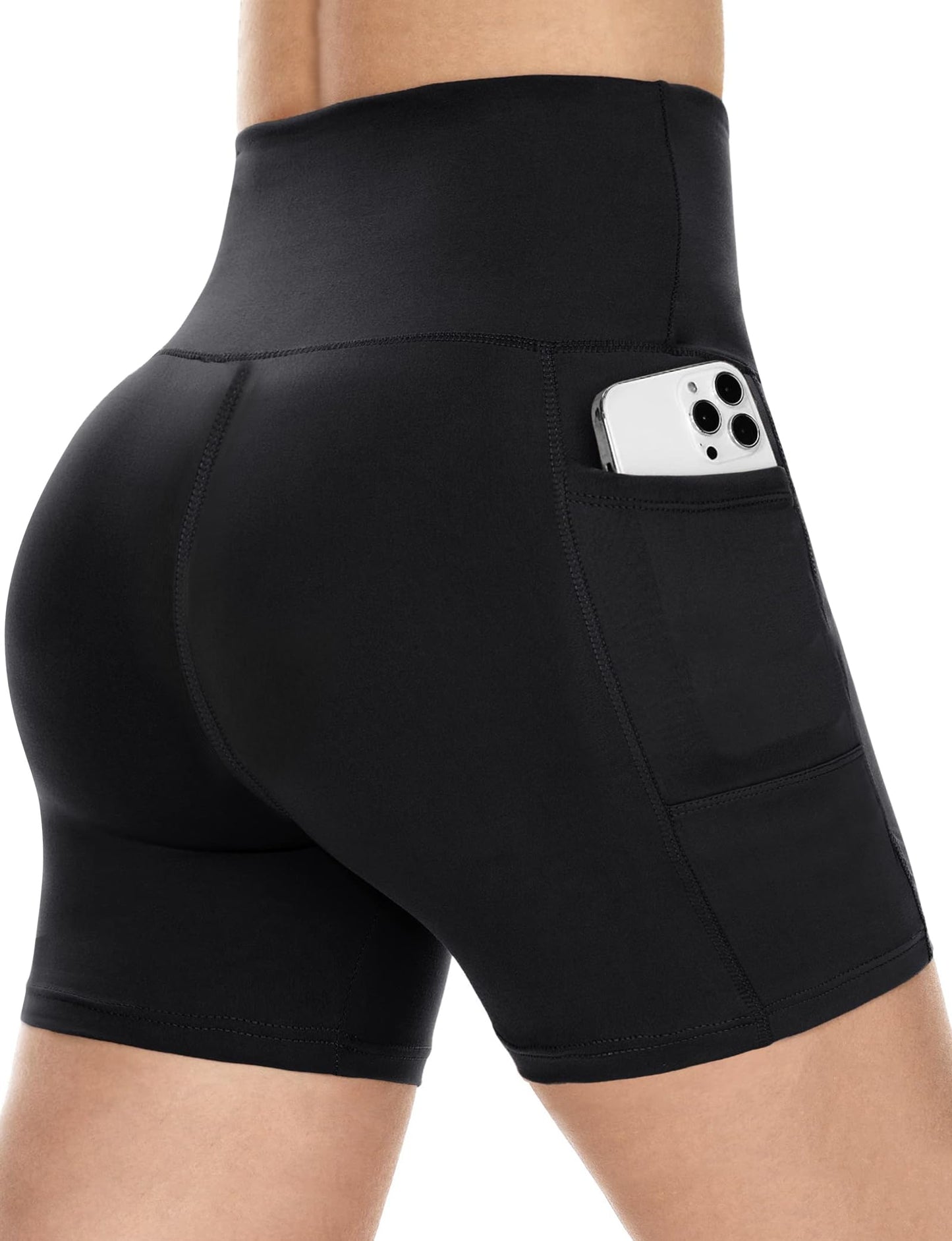 Womens 5" Biker Shorts with Pockets High Waisted Tummy Control Yoga Workout Gym Stretchy Spandex Shorts Leggings Compression Athletic Run Bicycle Cycling Volleyball Exercise Dance Bike Shorts Tights