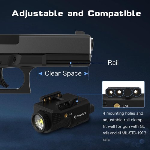 Skywoods Pistol Laser Light Combo - 800 Lumens Green Laser Beam Flashlight Combo for Glock Rifle with Picatinny 1913 Rail, Tactical Weapon Light Gun Laser and Flashlight, Rechargeable 500mAh Battery