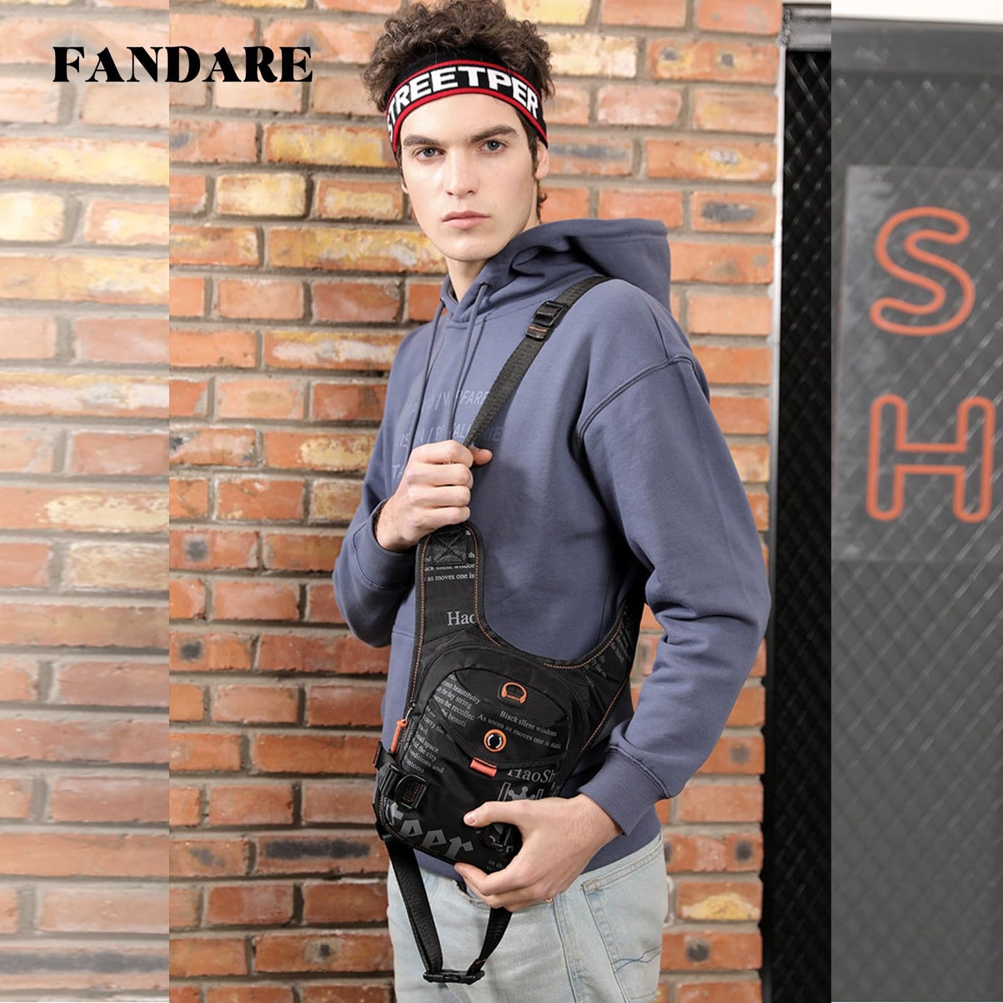 FANDARE Thigh Drop Leg Bag for Men Women with Leg Strap Waist Fanny Pack Bumbags Sling bag Motorcycle Chest Crossbody Cover Pack for Cycling Travel Outdoor Sport Gym Shoulder Bag Black