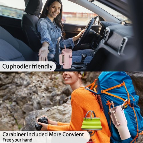 SHHVRE-Y Water Bottle Carrier Bag Compatible for Simple Modern 40oz Tumbler with Handle, Travel Water Bottle sling with Adjustable Shoulder Strap for Camping(Almond Birch)