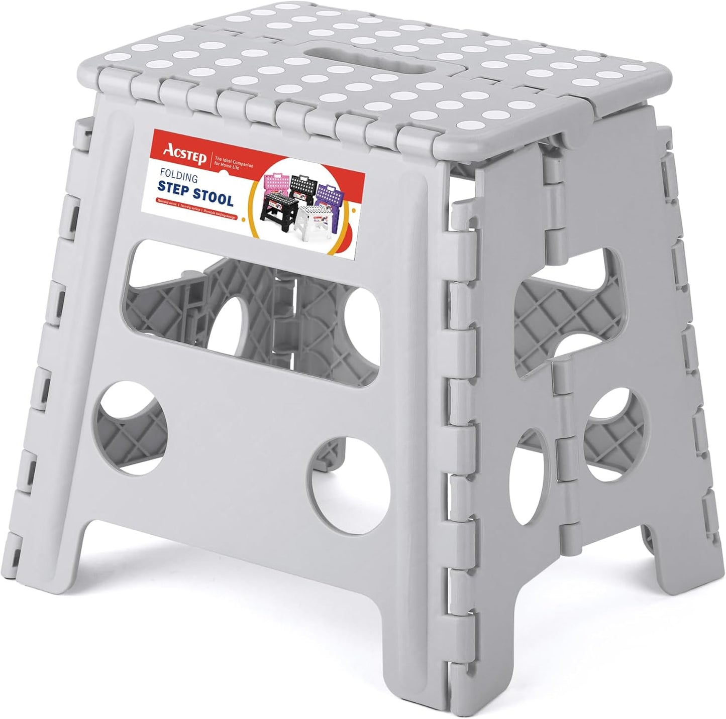 ACSTEP Folding Step Stool Foldable Stool 7.5 Inch Height Kids Step Stool, 300 lb Capacity Plastic Collapsible Stool, Stepping Stool with Handle Black Small Step Stool, Foot Stool Suitable for Kitchen