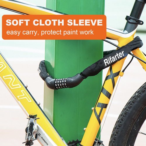 Rifarter Bike Lock Chain, 5 Digit Combination Heavy Duty Anti-Theft Bicycle Chain Lock, 3.2 Feet Long Security Resettable Bike Locks for Road, Mountain Bike, Scooter, Door, Gate, Fence, Black