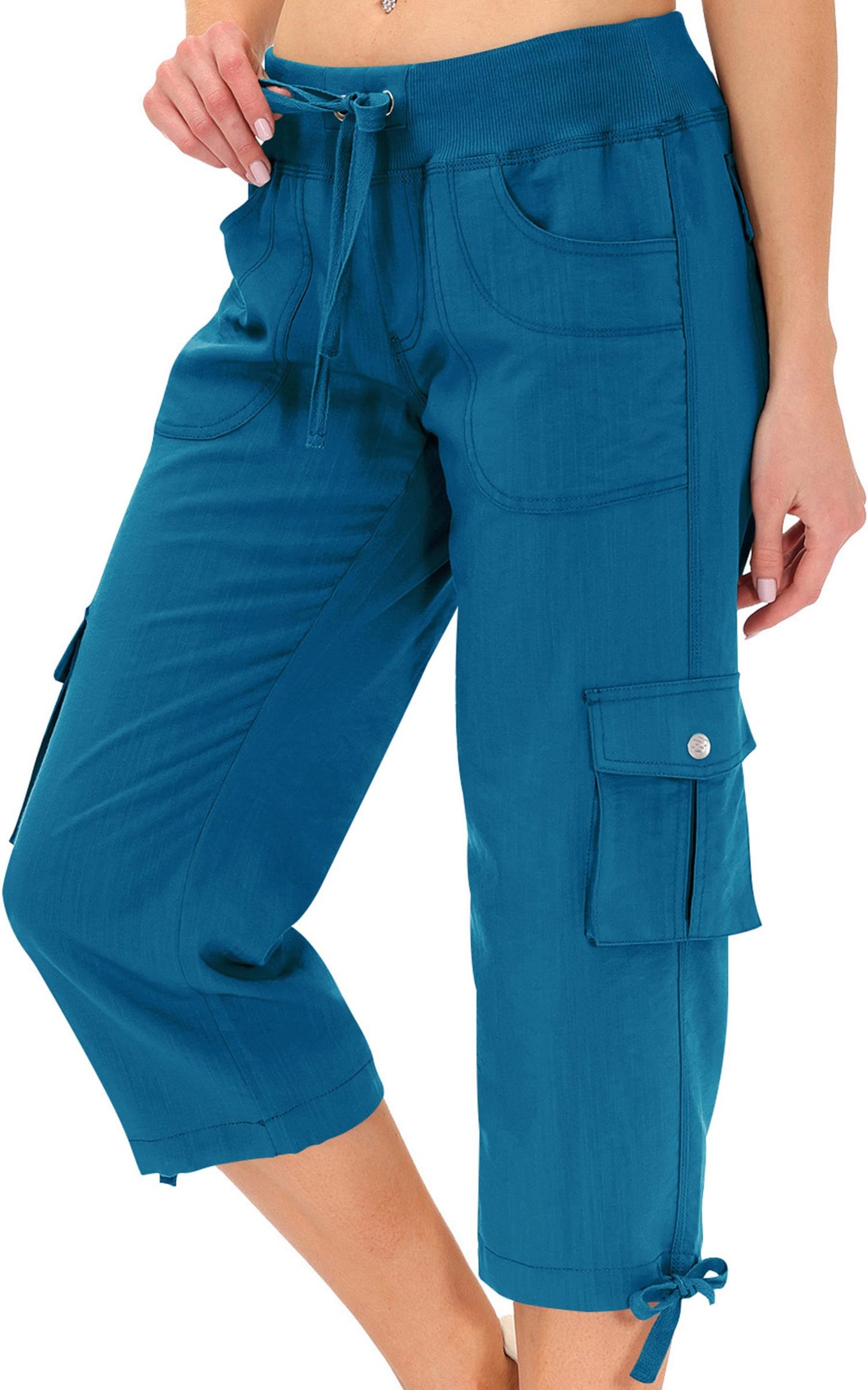 MoFiz Capri Pants for Women Cargo Hiking Pants Lightweight Women's Capris Summer Casual Travel Blue 2XL
