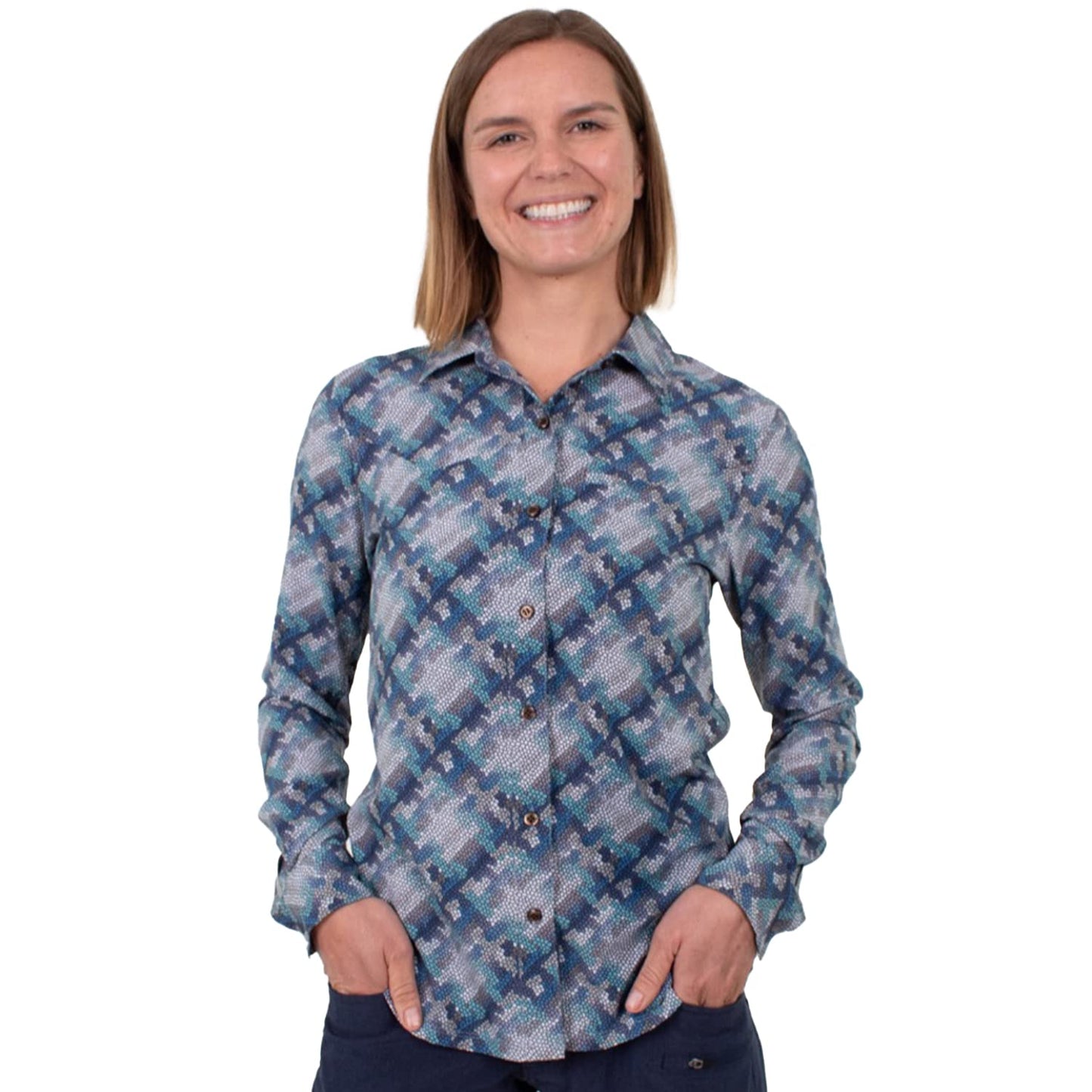 Club Ride Women's Gracie Long Sleeve Cycling Jersey - Indigo Blue Mosaic Print - X-Small