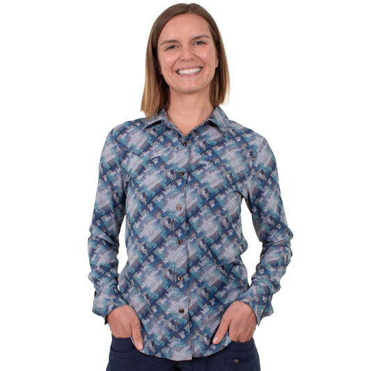 Club Ride Women's Gracie Long Sleeve Cycling Jersey - Indigo Blue Mosaic Print - X-Small