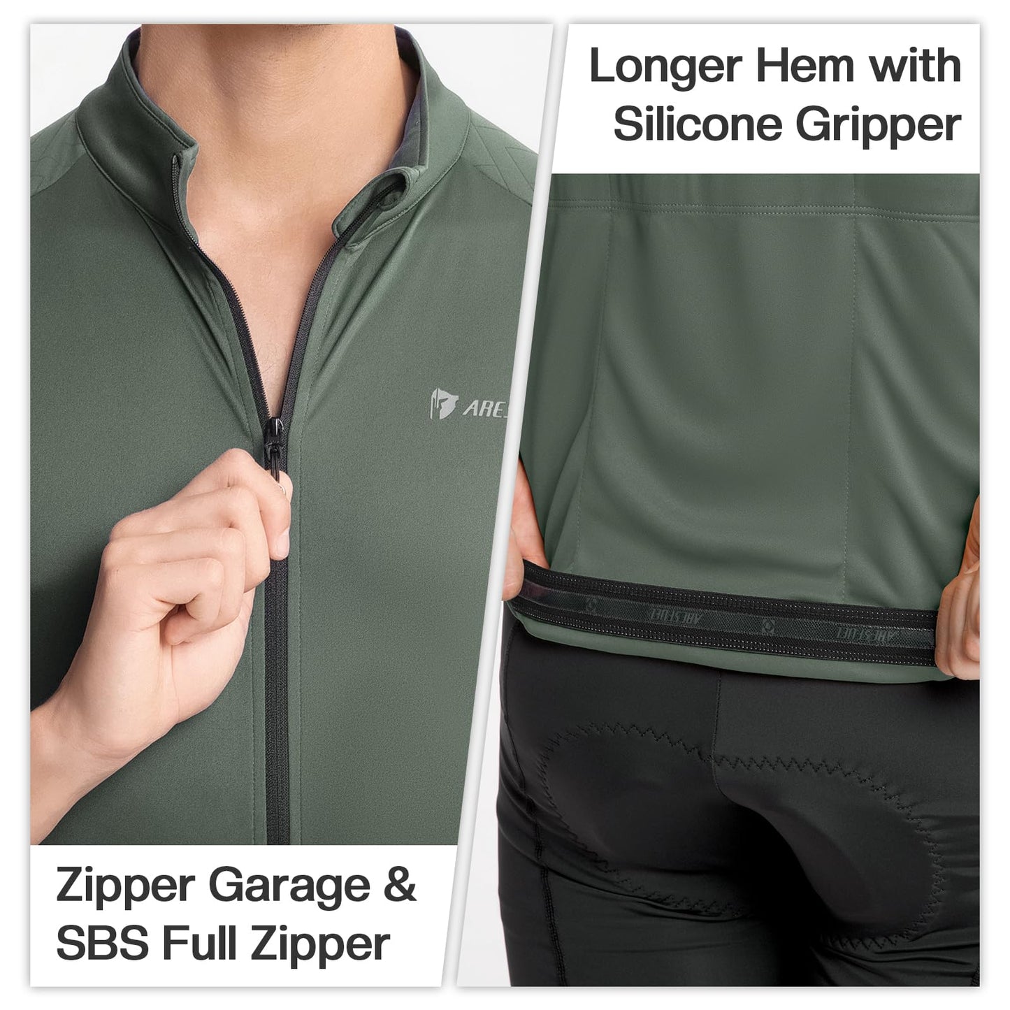 ARESFUEL Ultra-Soft 6 Pockets Cycling Jersey Men Short Sleeves Road Bike Shirts Biking Bicycle Mountain Bike Jersey Army Green X-Large