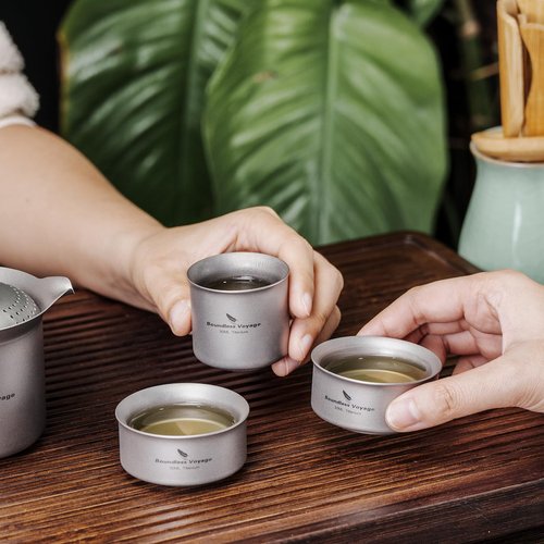 Boundless Voyage Titanium Teacup Double-Layer Tea Maker Outdoor Teapot Camping Mug Set Leightweight Drinking Cup for Backpacking Picnic Travel (Ti3148D-3cups)