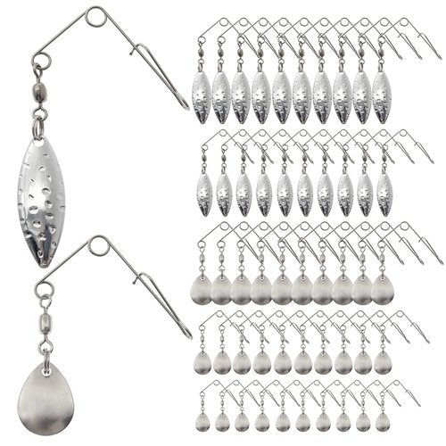 Ghanneey 50Pcs Spinnerbaits Smooth Spoons Kit 3 Size of Fishing Spinner Blades Kit with Willow Fishing Lures Replacement Accessories