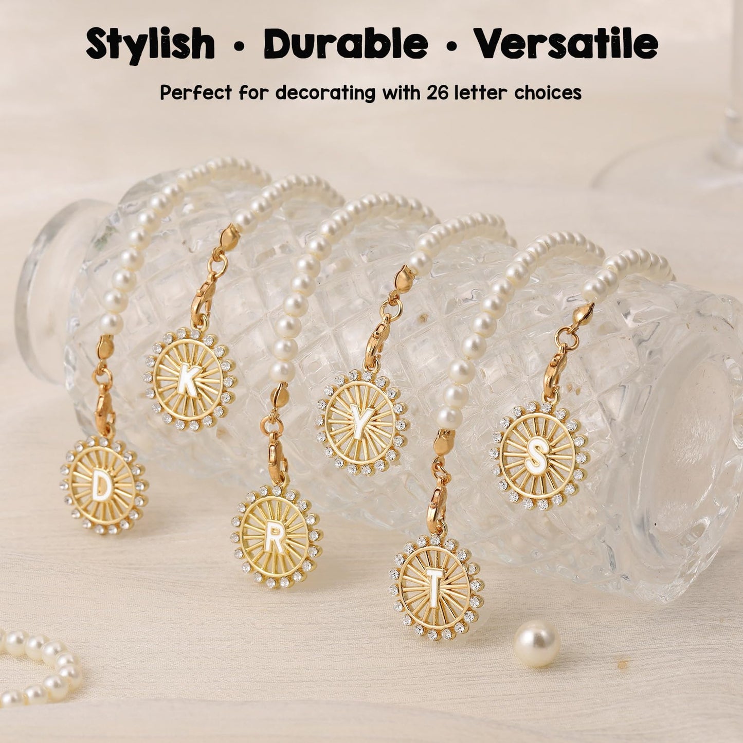 3PCS Cup Accessories Compatible with Stanley - Straw Cover for 30&40 Oz Tumbler 10mm Silicone Straw Topper, Initial Charms Chain for Handle and Letter Sticker Decorations-K