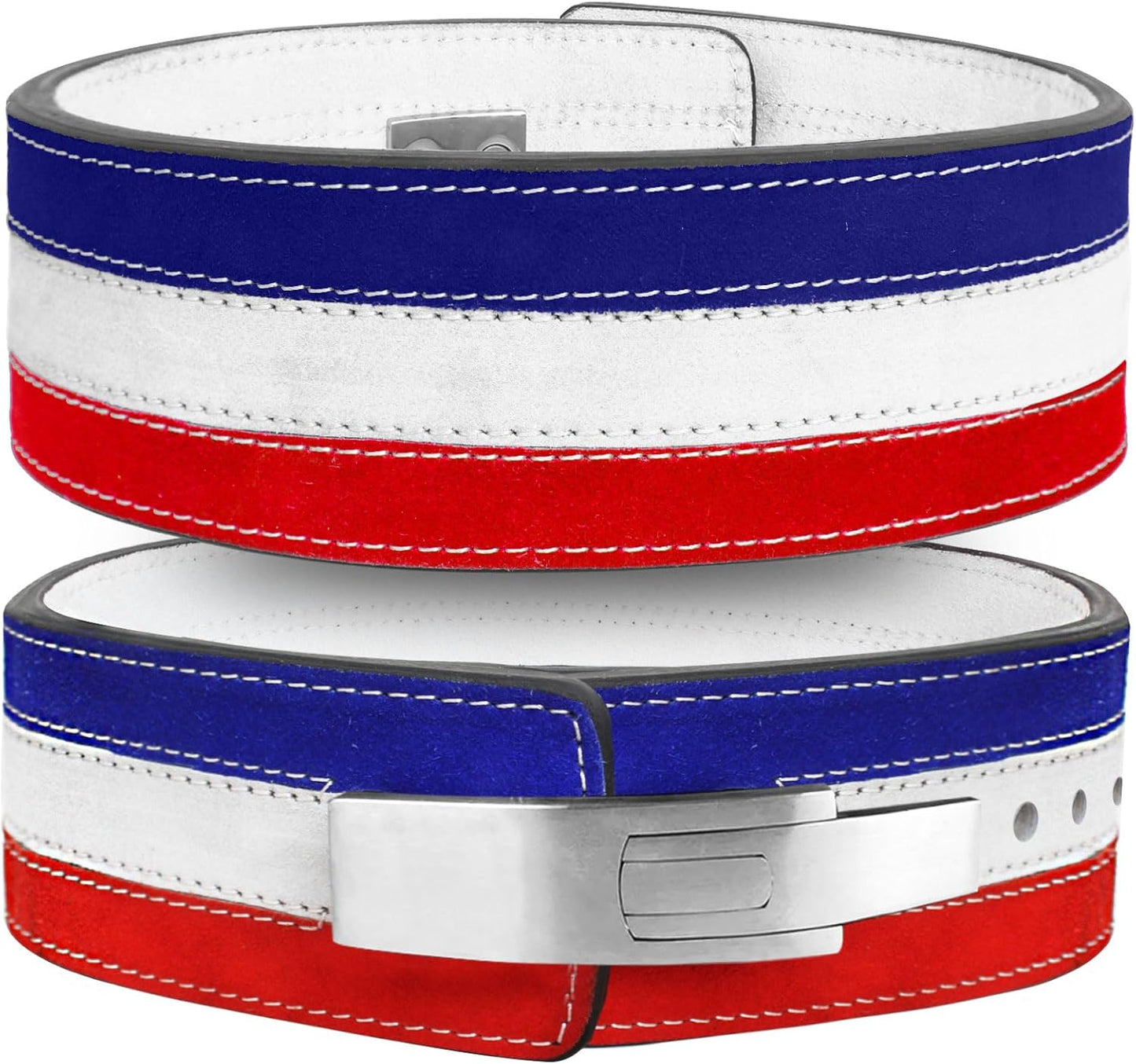 ARD CHAMPS™ 10MM Weight Power Lifting Leather Lever Pro Belt Gym Training Red,White & Blue