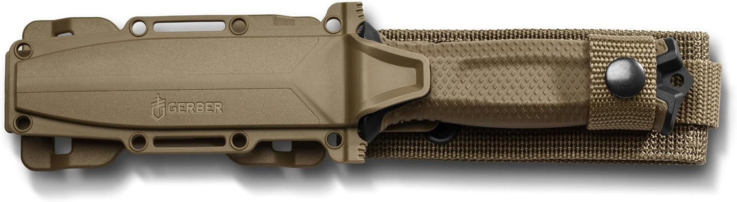 Gerber Gear StrongArm Knife - Fixed Blade - Tactical Knife for Survival Gear - Full Tang, 420HC Steel Blade - Camping Survival Knife - Made in USA - Plain edge, Coyote Brown