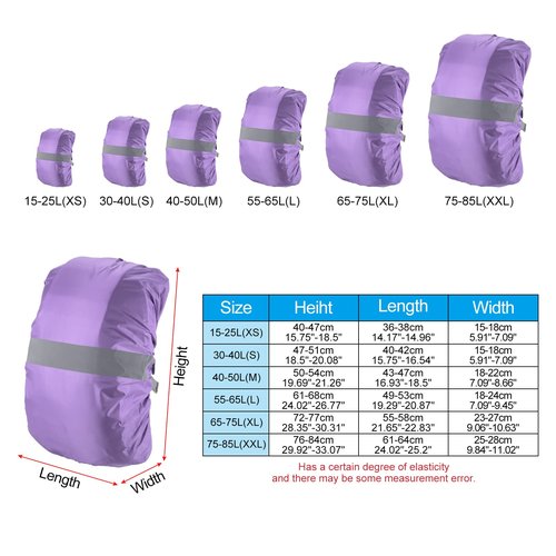 PATIKIL 15-25L Waterproof Backpack Rain Cover, Non-Slip Backpack Cover with Reflective Strap Stay Dry for Hiking, Camping, Hunting, XS, Purple
