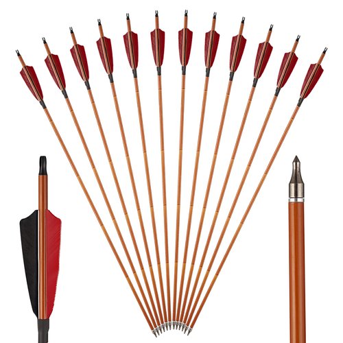 TOPARCHERY Premium 30" Carbon Hunting Arrows with 4" Real Turkey Feathers Fletching and Removable Tips - 500 Spine Practice Target Arrows for Compound & Recurve Bow Long Bow -12Pcs (Brown Shaft)