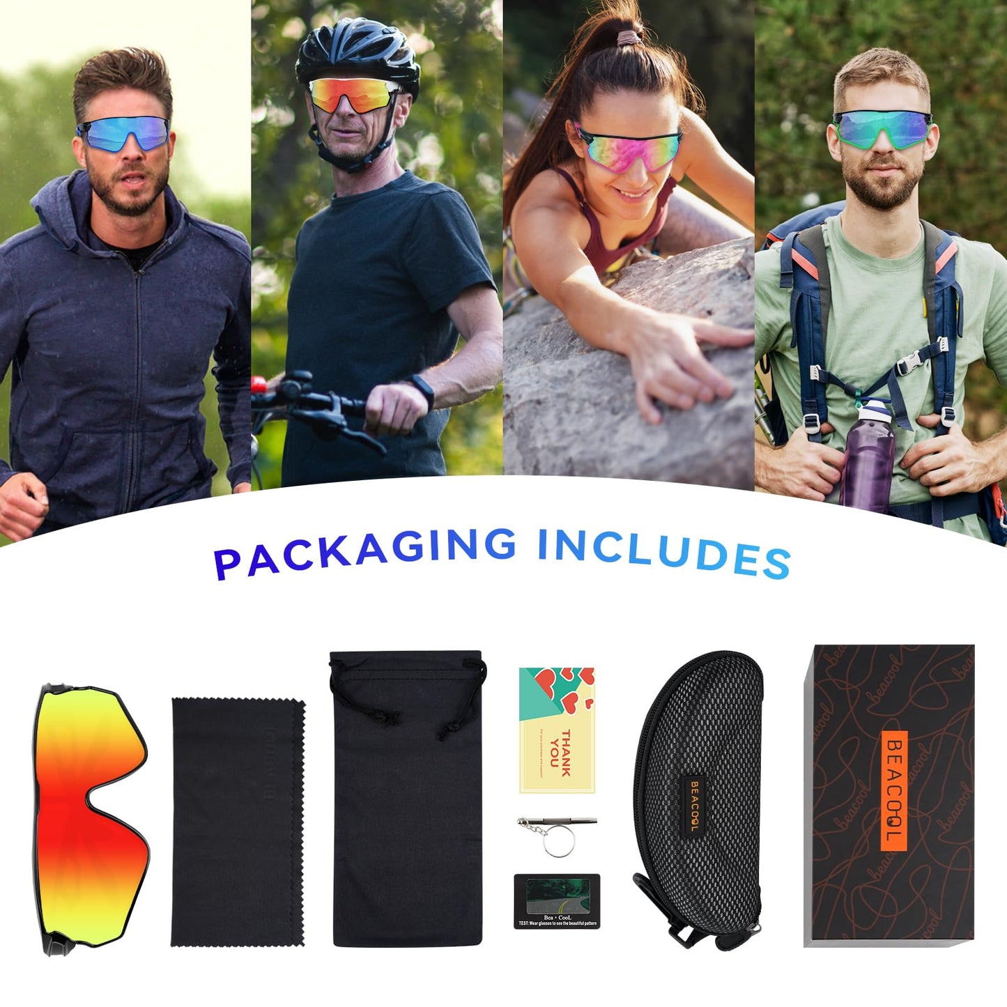 BEACOOL Polarized Sports Sunglasses for Men Women Youth Baseball Fishing Cycling Running Hiking Motorcycle Tac Glasses UV400 (GlossyBlack Gradient Red)