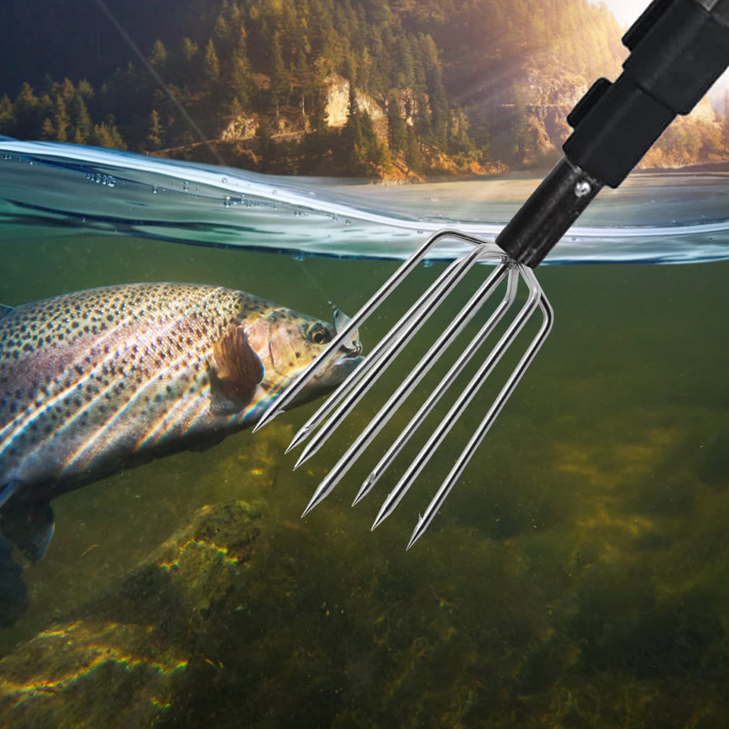 EATAKWARD 7-Prong Fishing Harpoon, Stainless Steel Fishing Spear Gig Gaff Fork Hook with 8mm Screw, for Catching Fishes Frogs in Pond River Lake etc. Capable for Fishing Pole
