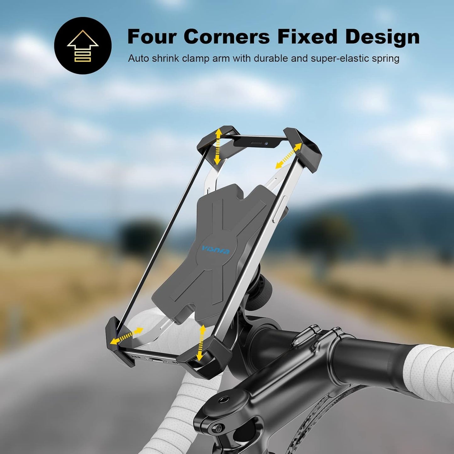 New Bike Phone Mount with Stainless Steel Clamp Arms Anti Shake and Stable 360° Rotation Bike Accessories/Bike Phone Holder for Any Smartphones GPS Other Devices Between 4 and 7 inches