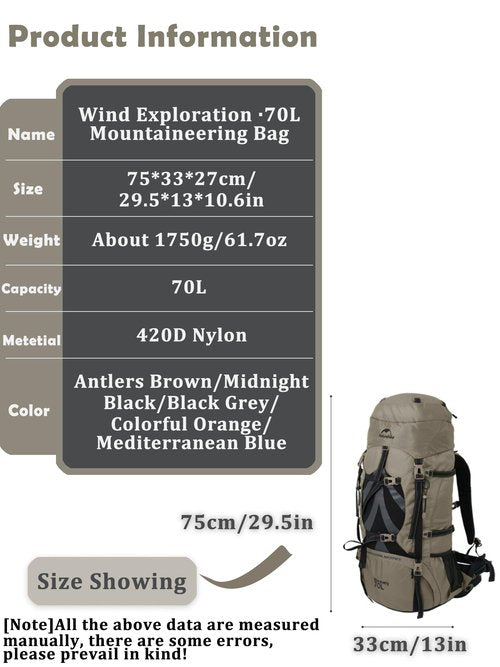 Naturehike 70+5L Lightweight Hiking Backpack, Tear-resistant Fabrics-Light CR Carrying System-Comfortable Weight-Bearing(Black)