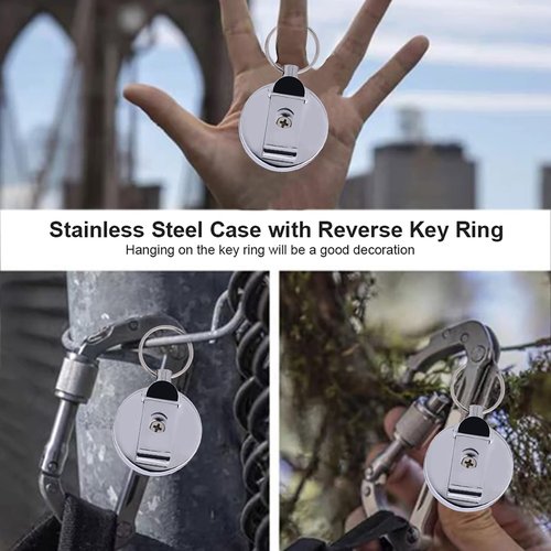 RiToEasysports Retractable Key Ring, Portable Retractable Belt Clip Key Ring with 60cm Stainless Steel Rope