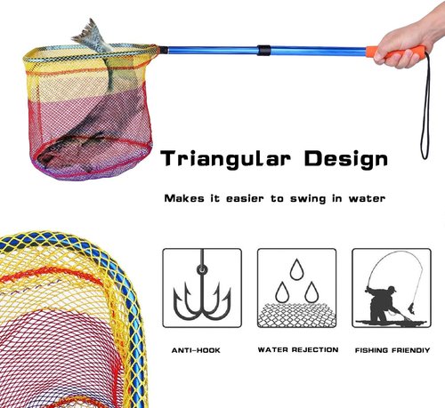 PLUSINNO Kids Fishing Net, Telescopic Lightweight Landing Net with Aluminum Pole Handle and Nylon Mesh, Catch and Release Butterfly Net for Kids Youth Outdoor (2 Pack - Blue)