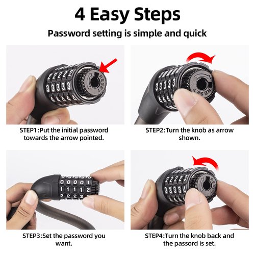 ROCKBROS Bike Lock Cable 5 Digit Combination Bike Cable Lock Anti-Theft Lightweight & Small Bike Lock Black