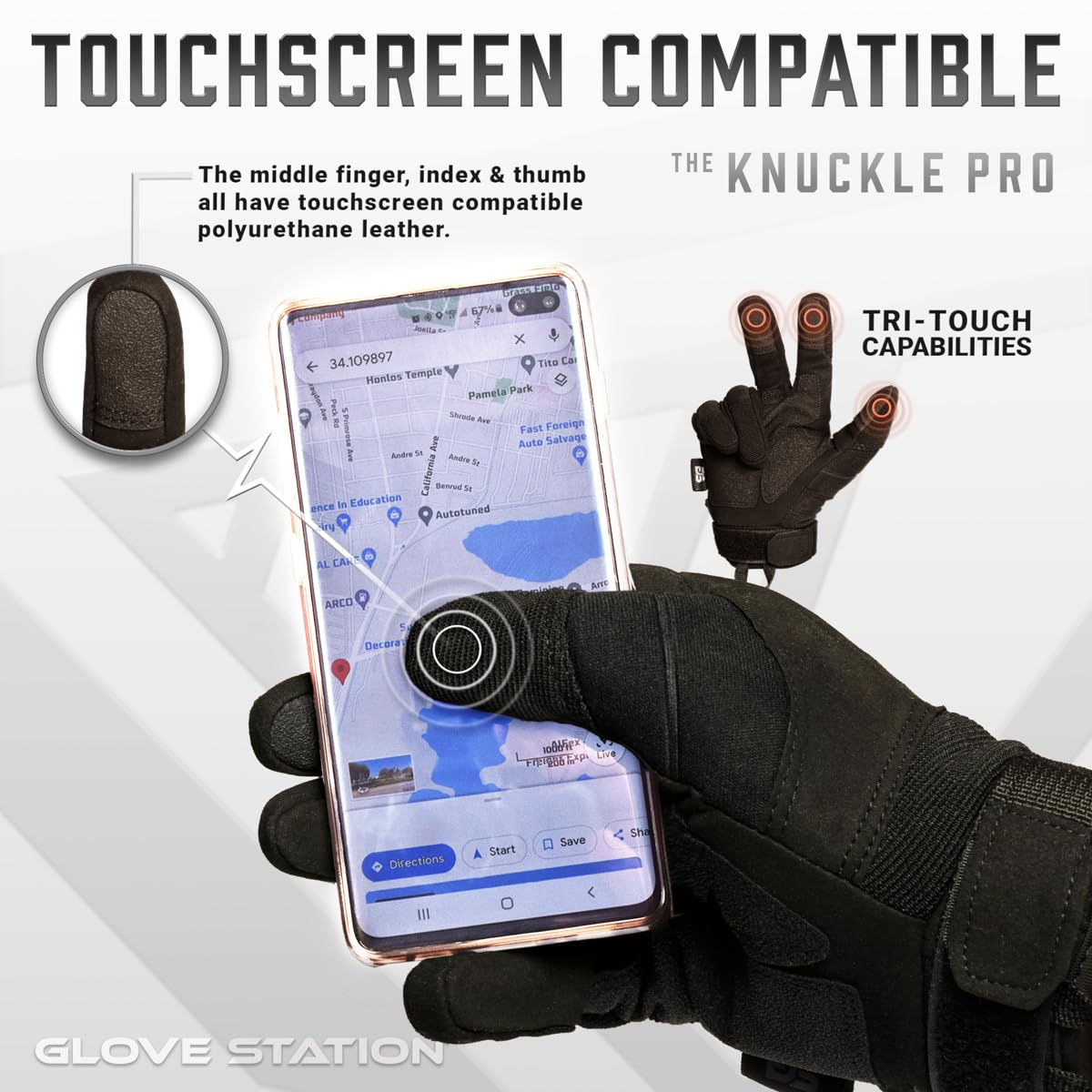 Glove Station Gloves for Men – Touchscreen Utility Gear with Hard Knuckle Protection Used in Motorcycle, Airsoft, & Outdoor Work Black - Hard Knuckle Small