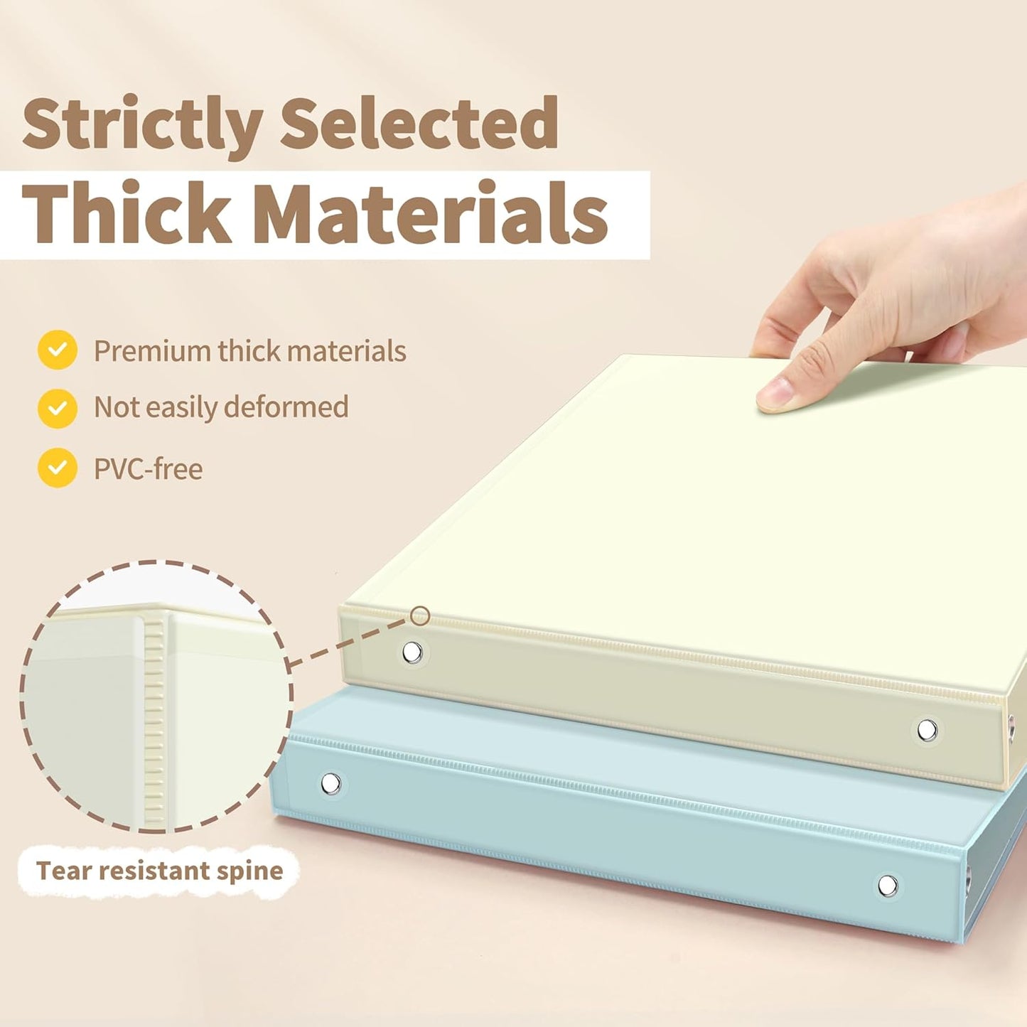 SUNEE 3 Ring Binder 1.5 Inch 4 Pack, Clear 1 1/2 Inch View Binder Three Ring PVC-Free (Fit 8.5x11 Inches) for School or Office Supplies, Neutral Aesthetic