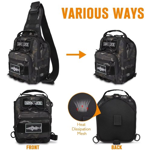 Dovesun Small Fishing Backpack, Fly Fishing Sling Pack Waterproof Backpack with Tackle Boxes | Rod Holder Shoudler Tackle Bag for Men Black