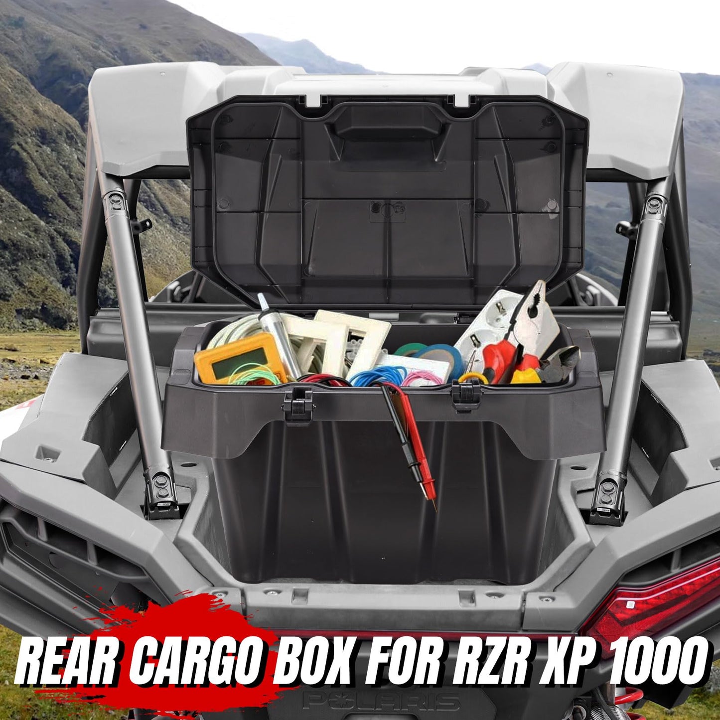 A & UTV PRO 82 QT UTV Rear Cargo Box for 2024 2025 Polaris RZR XP 1000 Accessories, Water Resistant Cargo Storage Bin with Two Lockable Latches for Polaris RZR XP 1000/ XP 4 1000, Replace OEM #2889611