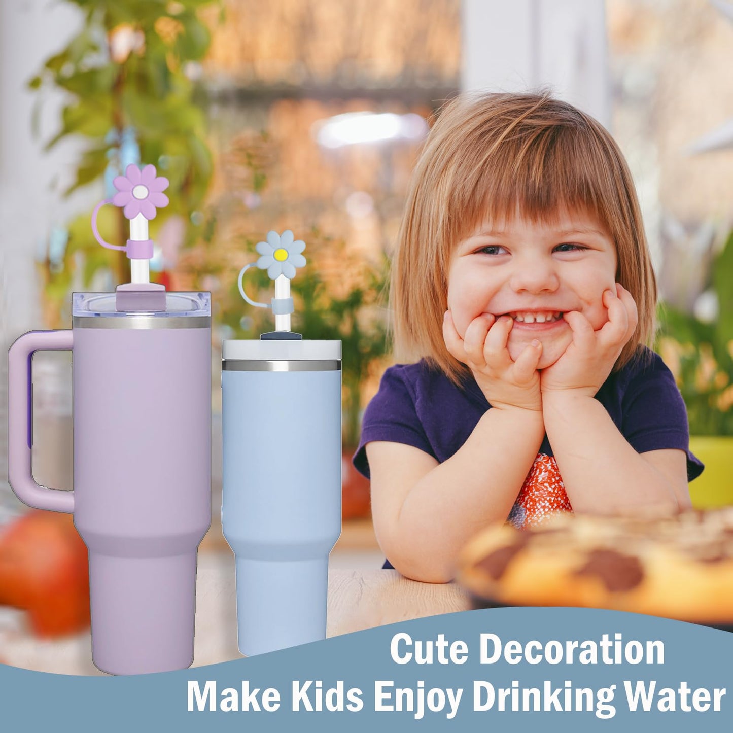 Greant 8 PCS Flower Silicone Straw Cover，Dust Proof Straw Topper for Stanley Cup, 0.4 in Straw Caps fit 10mm Straw for Stanley Adventure Quencher, 4 Colors, STCAP8