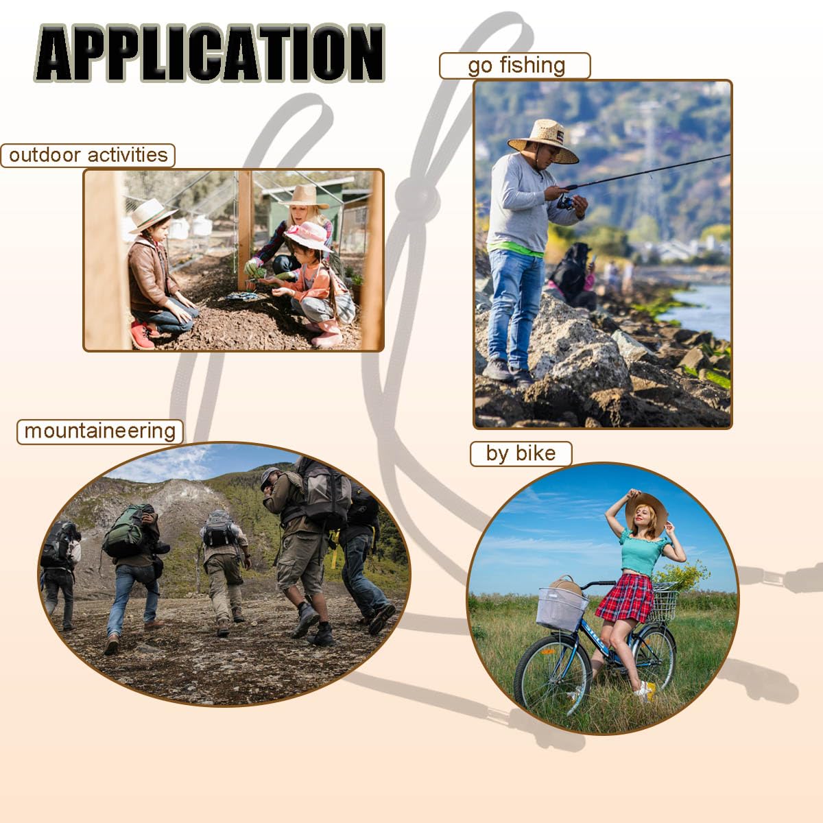 GAQWOK Hat Strap 2PCS, Adjustable with Clips, Very Suitable for Outdoor Activities, Anti-Lost and Anti-Wind (Black)