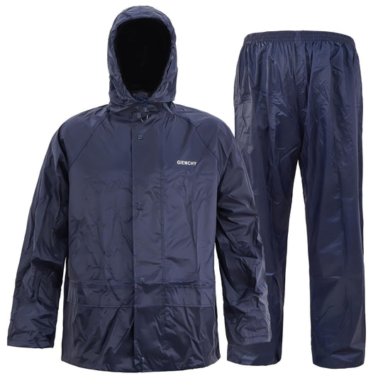 VUVEA Men's Lightweight Waterproof Rain Suit - Reflective Jacket & Pants with Hood for Outdoor Work, Fishing, Hiking