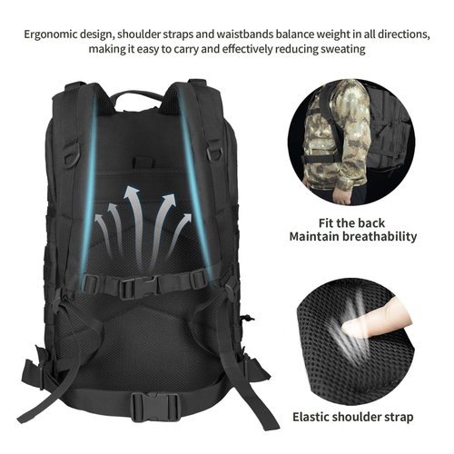 ROGJUK 45L Military Tactical Backpack For Men Highland Assault Large Army Pack 3 Day Molle Bug Out Bag With Water Cup Bag Outdoor Camping Hiking Daypack Black Rucksack