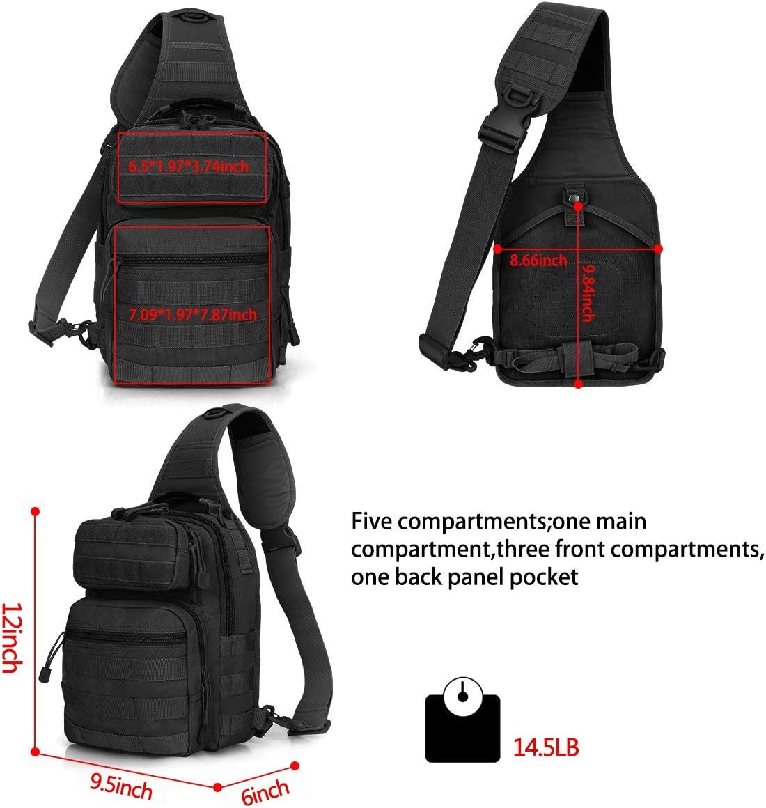 FAMI Tactical Sling Bag Pack Military Rover Shoulder Backpack EDC Assault Range Bag, Water-Resistant with Flag Patch