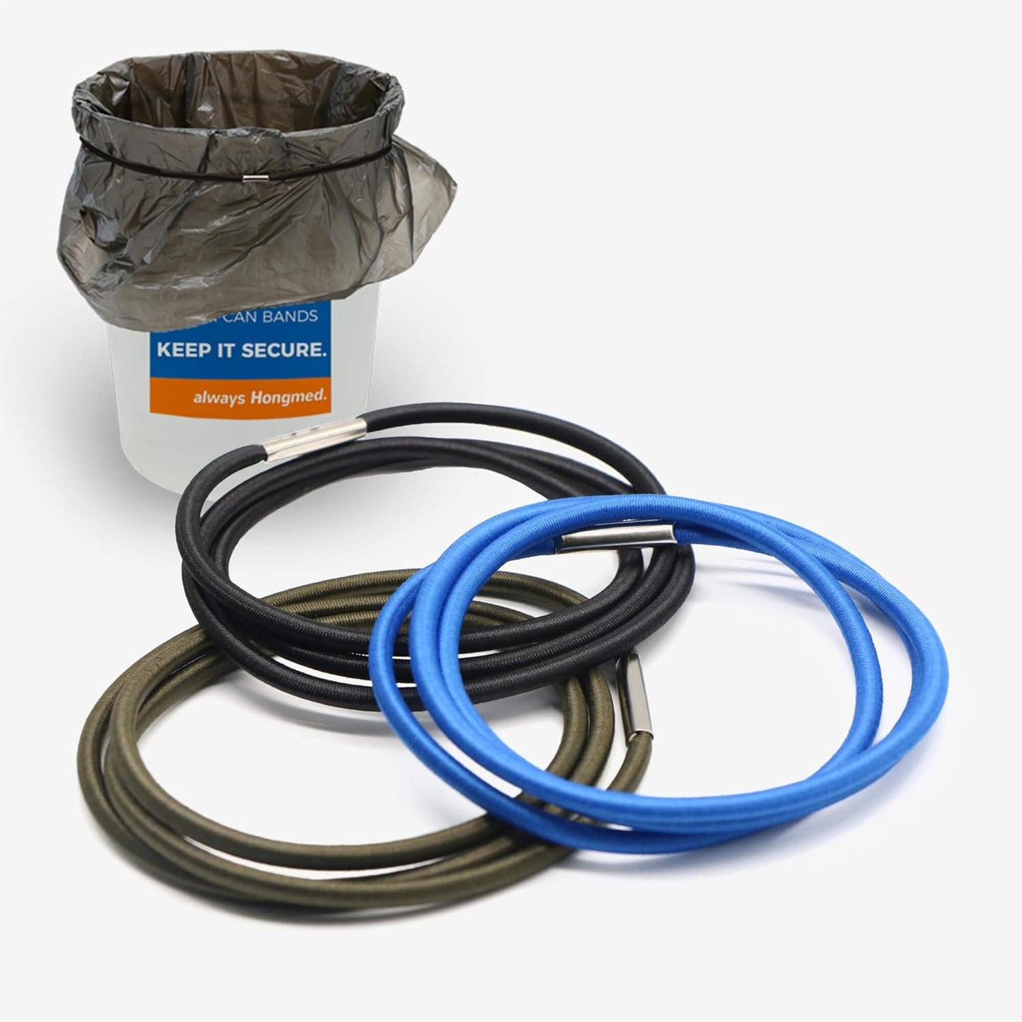 Trash Can Bands Set of 3, Fits 32 to 55 Gallon Cans, Large Elastic Rubber Bands for Kitchen/Office/Garage, Secure Garbage Bags(Black/Blue/Green)