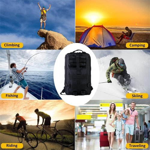 Lawaia Small Tactical Backpack Military Survival Molle Army Go Bag Hunting Gym Rucking Hiking Camping Motorcycle Rucksack With Weights for Men and Women 30L (Black)
