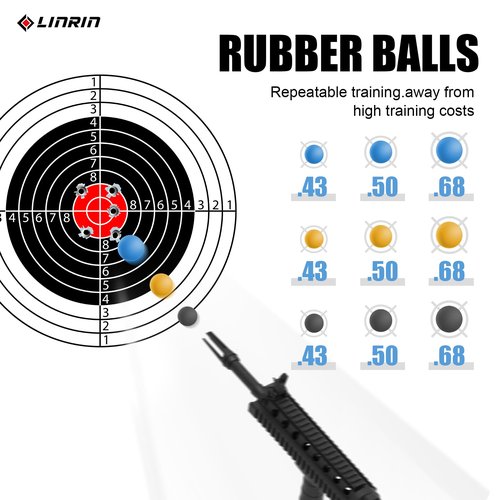 LinRui 100ct .43 Cal Paintball, New Reusable Training Soft Rubber Balls for Paintball Guns .43 Caliber Self Defense Balls Ammo, .43 Rubber Balls Ammo for T4E PPQ/ TPM1/Glock17, with Goggle (Blue)